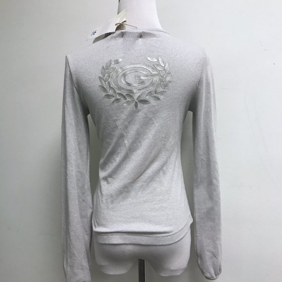Adidas Tops - Adidas silver metallic logo long sleeve v neck top S NWT scoop neck